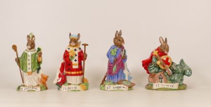 Royal Doulton Bunnykins figures St George DB398, St David DB400, St Patrick DB397 and St Andrew