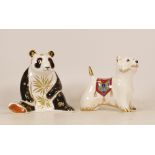 Royal Crown Derby Paperweights to include Giant Panda and West Highland Terrier, gold stoppers (2)