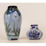 Moorcroft one star Collectors Club snowdrop vase (boxed) together with blue on blue small squat vase