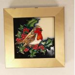 Moorcroft RSPB Robin and Holly wall plaque, 14.5cm squared