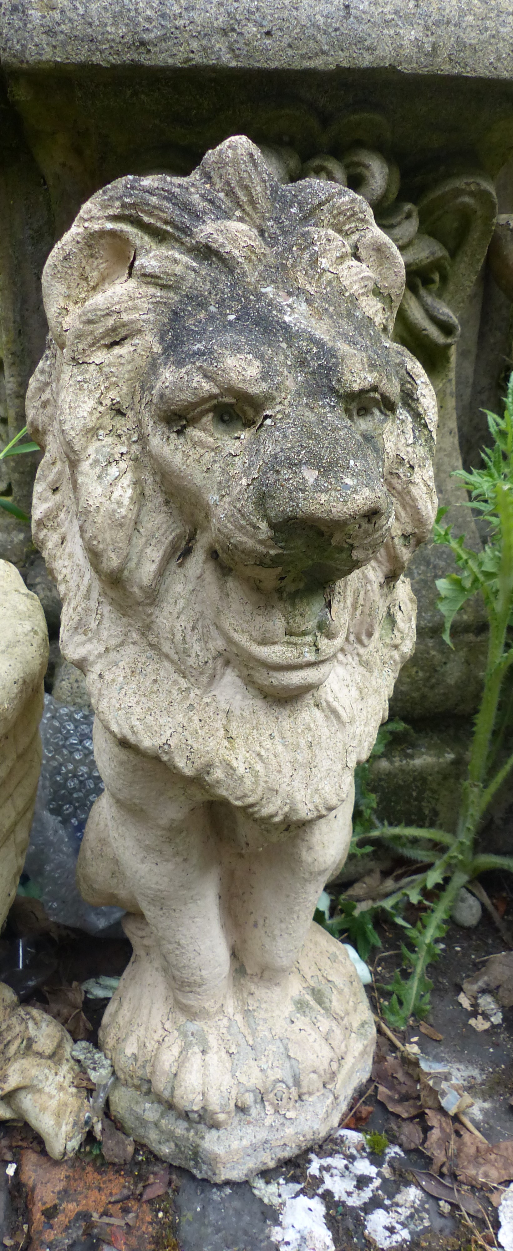 A garden stone statue of a Lion