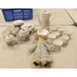A mixed collection of items to include Japanese teaware items, dol and purple floral teaware (1