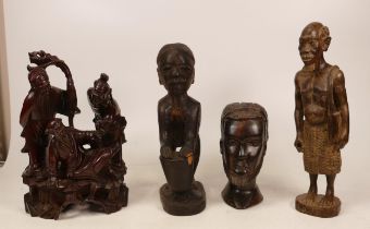 A Collection of Four African and Far Eastern Figures to include Rootwood Immortals Figure and