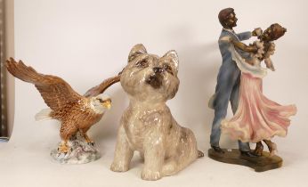 Beswick bald eagle together with resin and bronzed figurine and just cats terrier dog figure