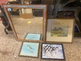 Four Framed Pictures and Mirror to include Signed Limited Edition Doreen Gosling Landscape,