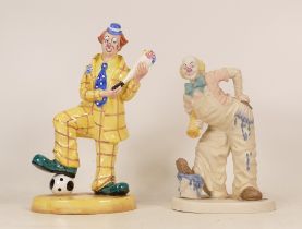 Three Coalport Cavalcade of Clowns figures Auguste's Bouquet and Auguste's Mishap in matte (2)