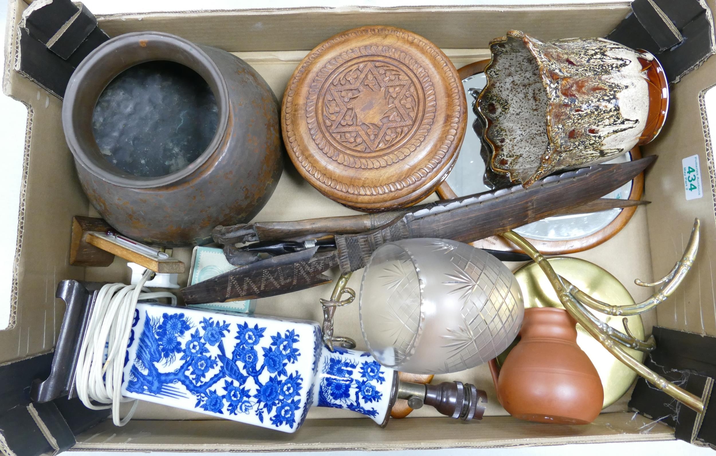 A Mixed Collection of Items to include Chinoiserie Gong, Letter Openers, Copper Vessel etc. (1 Tray)