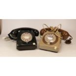 Two vintage 1970's telephones in two tone green/ brown and black (2)