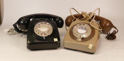 Two vintage 1970's telephones in two tone green/ brown and black (2)