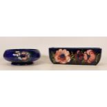 Moorcroft Anemone patterned small rectangular planter together with Anemone footed bowl, both on