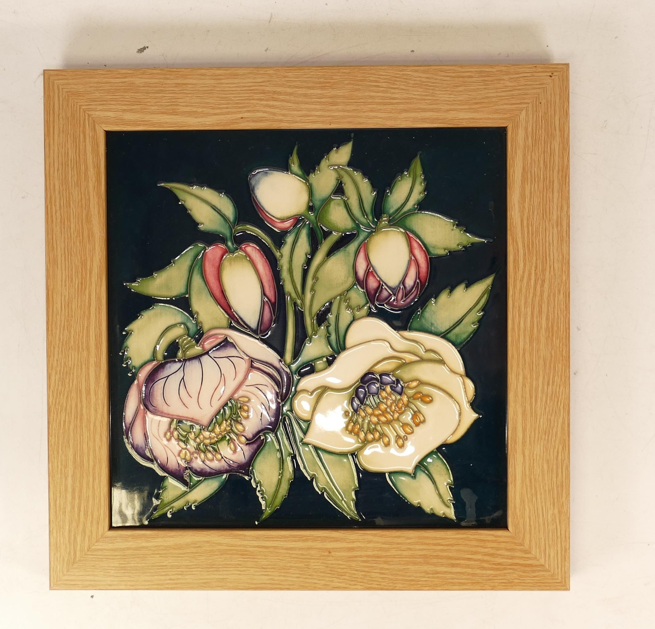 Moorcroft Ashwood Lenten Rose wall plaque, limited edition 72/75, red dot seconds, 26.5 squared