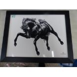 Royal Crown Derby Equus Plaque in Modern Black Frame Height: 35cm Width: 45cm