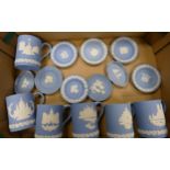 A collection of Wedgwood Jasperware to include 6 tankards, circular and oval pin dishes (1 tray)