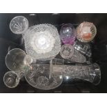 A collection of glassware items to include vases, fruit bowls, ashtray etc (1 tray).