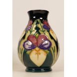 Moorcroft Heartsease patterned vase, silver line seconds, height 14cm, boxed