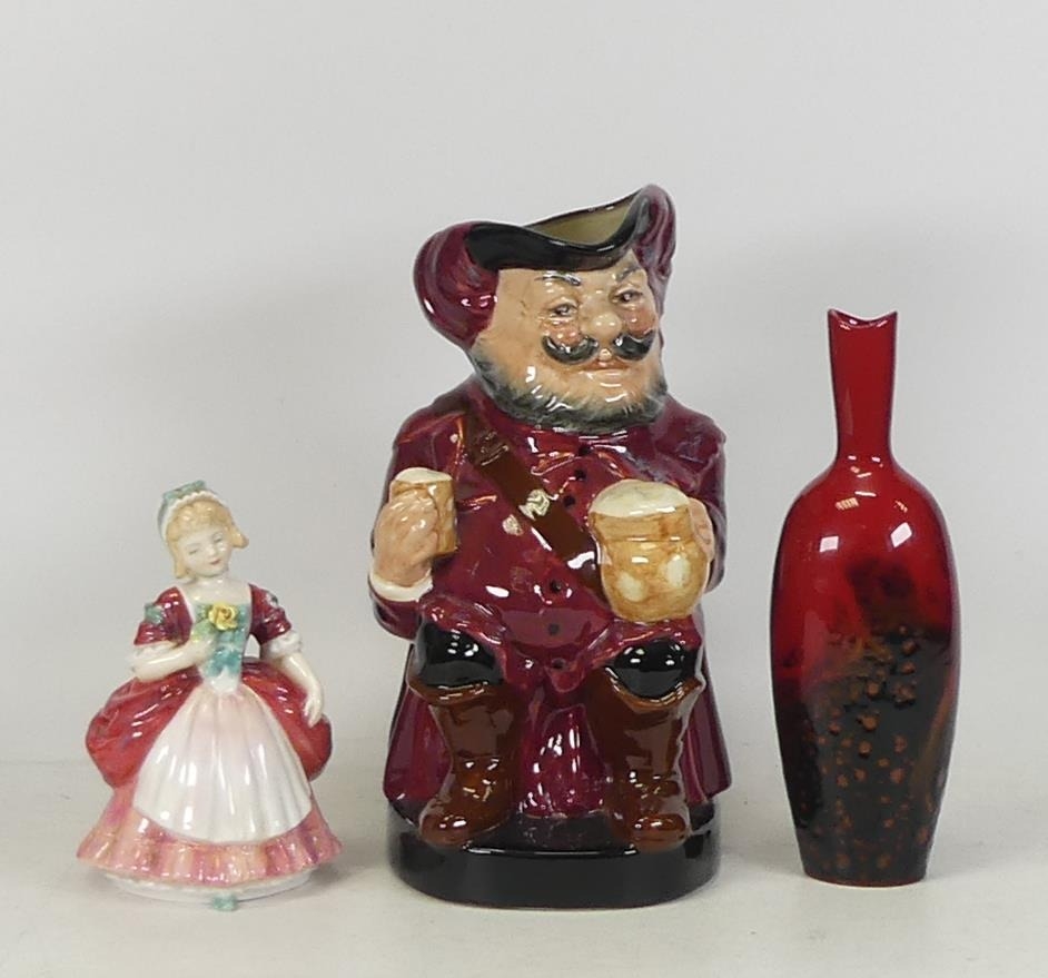 Royal Doulton Flambe vase 1603 (boxed) together with Royal Doulton lady figure Valarie HN2107 and