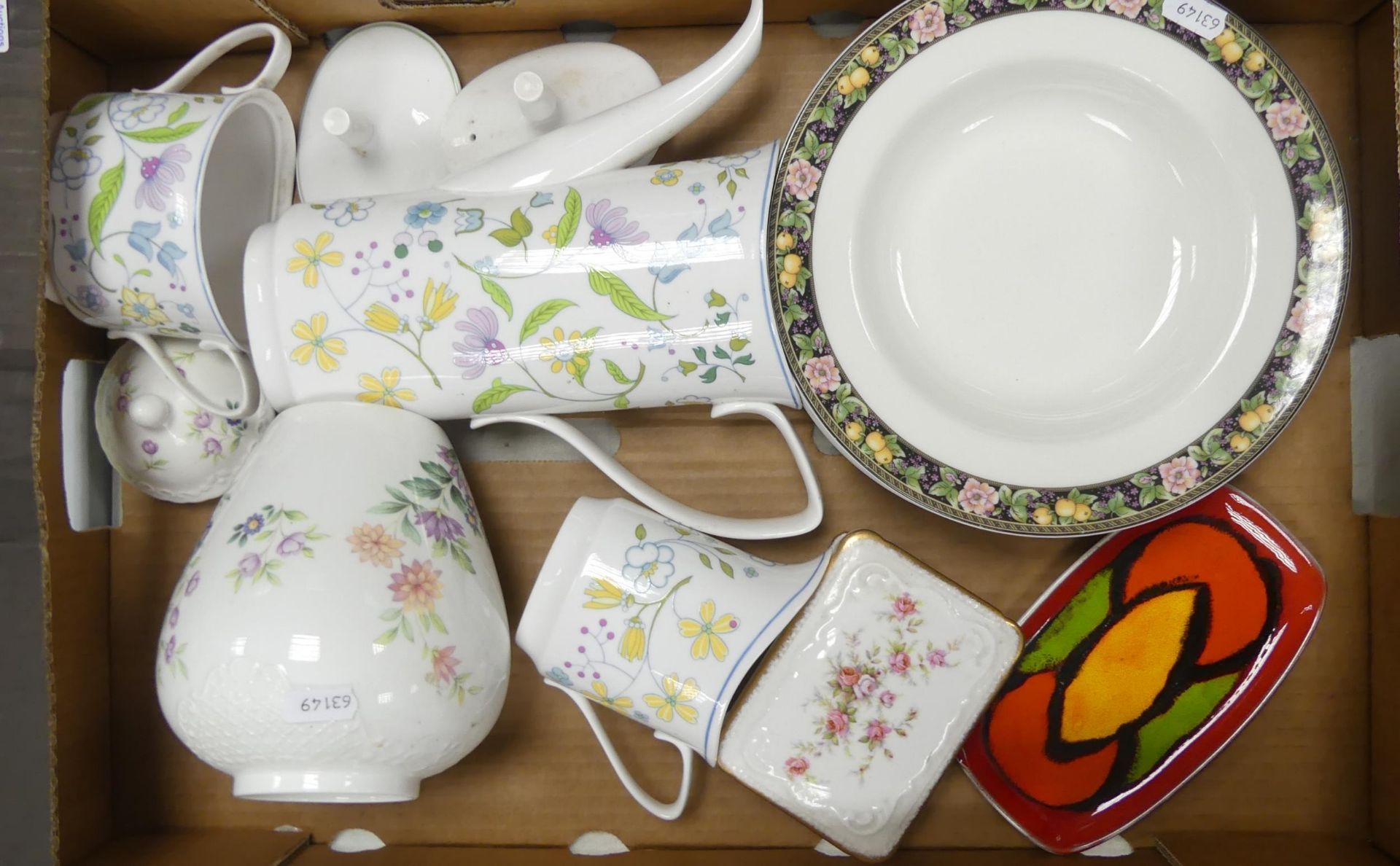 A mixed collection of items to include Spode Afton coffee pot, sugar bowl and cream jug, Coalport