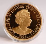 2021 Queen's 95th Birthday £50 sovereign fine gold (.999) coin, weight 142.61g. Purchase cost £17,