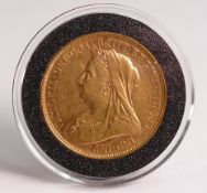 Queen Victoria 1893 £5 (5 x sovereign) five pound 22ct gold coin, weight 39.94g. Purchase cost £11,