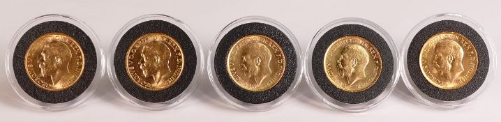 WWI - five x FULL sovereign coin set including 1918 emergency sovereign (5). Original purchase price