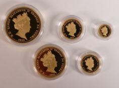 2002 George VI tribute 22ct gold definitive proof set of 5 coins, gross weight 70g. £5 - 1/4