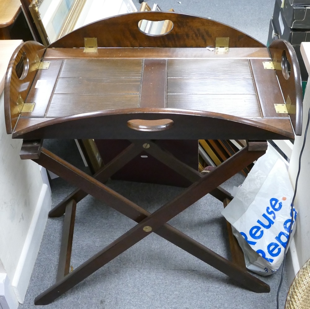 A Modern Butlers Tray Table. Fitted with Brass Hinged Sections to each side. Height: 80cm
