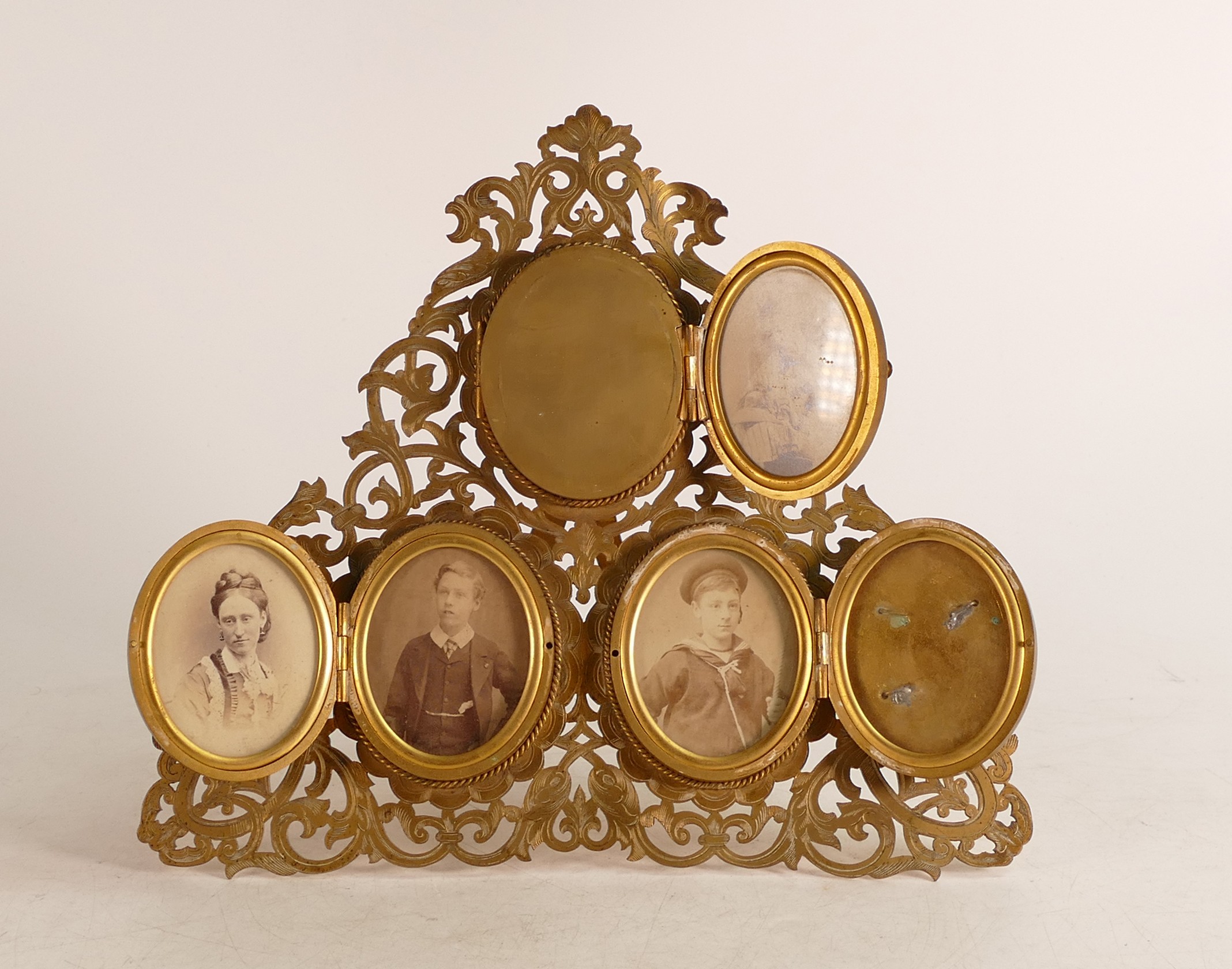 Victorian Pietra Dura and brass three panel picture frame. Made by Howell, James & Co. of Regent - Image 4 of 4