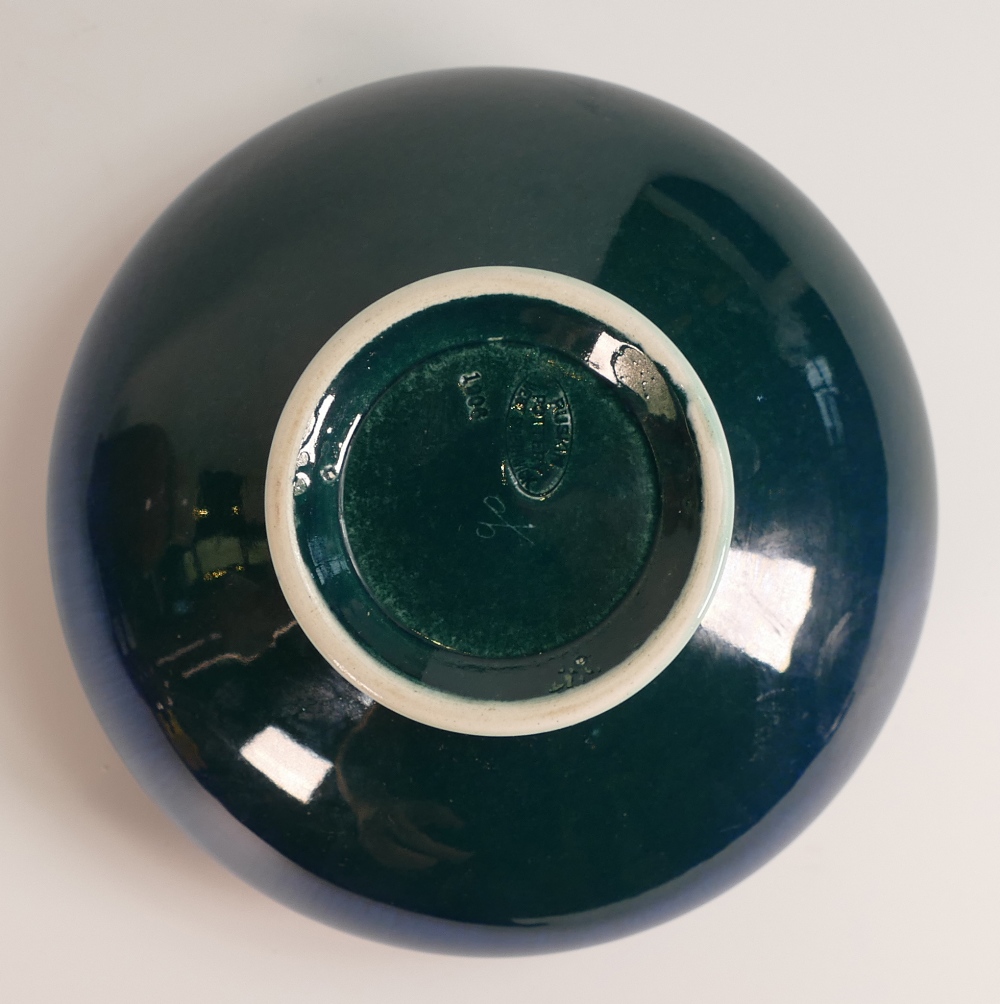 Ruskin high fired bowl in a dark blue glaze, decorated with a band of flowers, dated 1925, impressed - Image 4 of 4