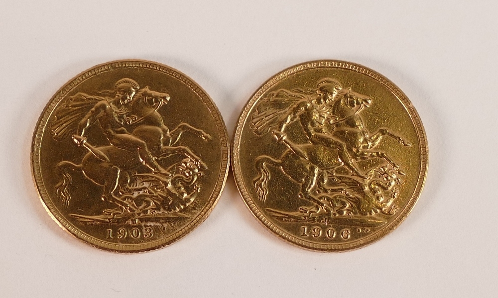 Edward VII full sovereigns, dated 1903 and 1906. (2) - Image 2 of 2