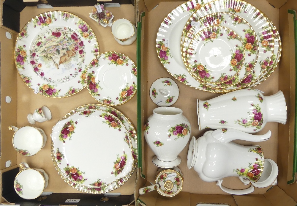 Royal Albert Old Country Roses Pattern Items to include Coffee Pot, Vases, Platter, Bread and Butter