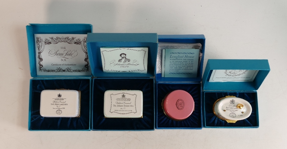 Bilston & Battersea enamelled lidded boxes to include Swan Lake , Johann Strauss II , Centenary of - Image 2 of 2