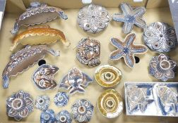 A collection of Wade items to include fish pin dishes, candle stick holder, Viking boats, crab,