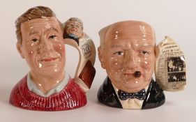 Royal Doulton small character jug Winston Churchill D6934 together with The Jug Collector D7147 (2)