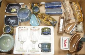 A collection of Wade and Irish Wade to include coffee set, pin dishes, Irish Wade lady figure, man