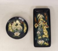Moorcroft Lamia rectangle pen tray ( boxed) together with matching pin dish (seconds) (2)