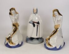 Knight of Templar in a blue and white colourway and two mermaid decanters with gold highlights (3)