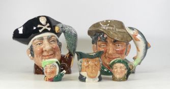 Royal Doulton large character jugs to include Long John Silver D6335, Poacher D6429 together with