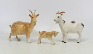 Three Ceramics Goats to include Goat 1035 and Calf together with Royal Doulton Goat figure (3)