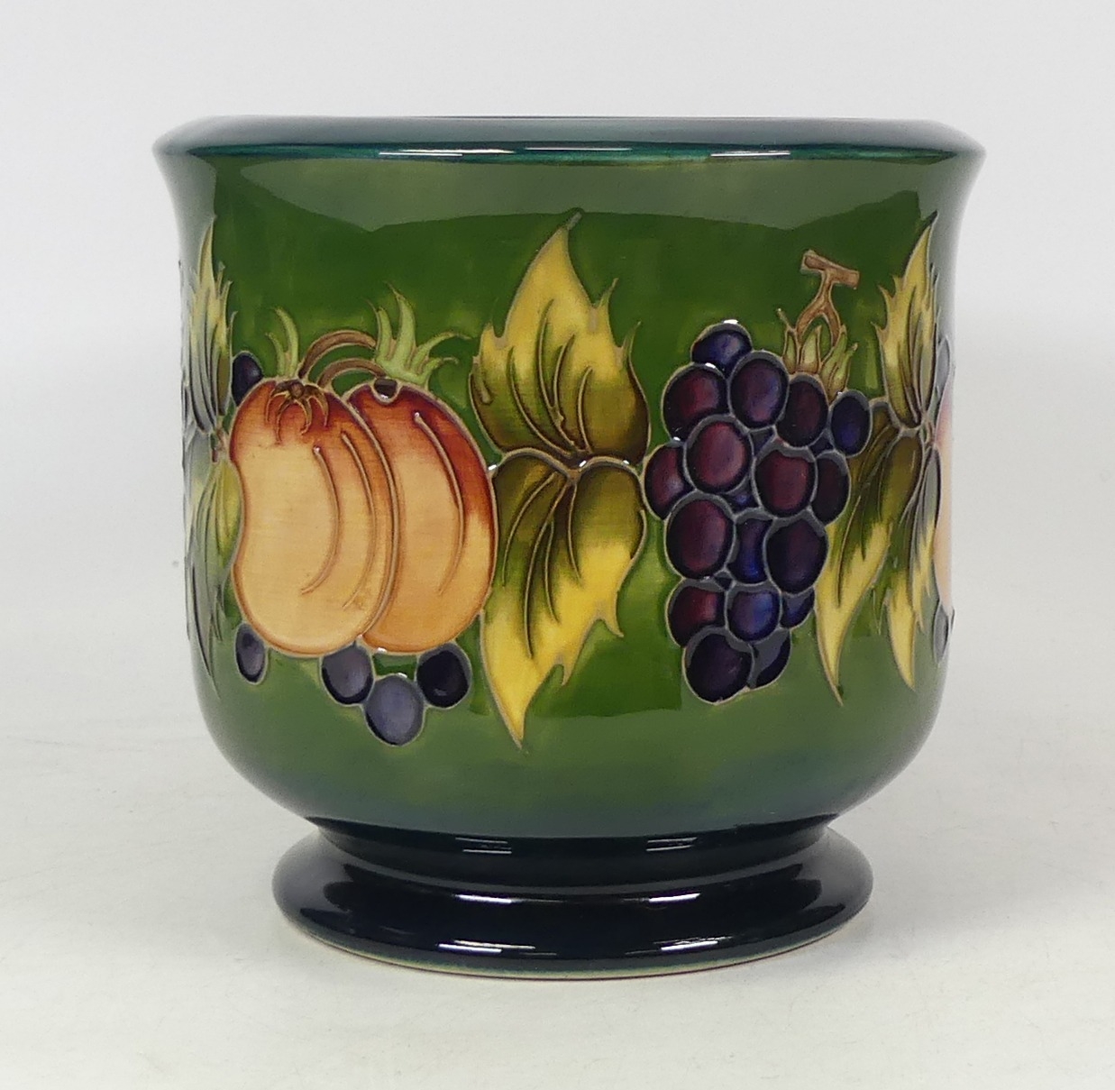 Moorcroft Planter Fruit And Vine Design on Green Ground: By Marjorie Kubanda. Limited Edition 380 Of