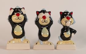 Lorna Bailey set of three Wise Monkey cats SEE, HEAR, & SPEAK NO EVIL (3)