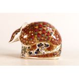 Royal Crown Derby paperweight, Armadillo, gold stopper, boxed.