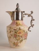 Carlton Blush ware metal mounted claret jug in the Peony pattern, by Wiltshaw & Robinson, c1900,