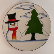 Lorna Bailey Studio charger dated 2002, decorated with Snowman and Christmas Tree, limited edition