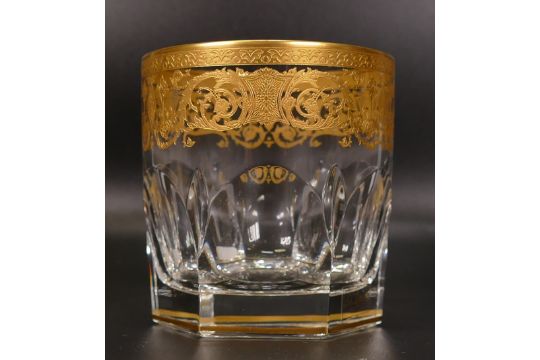 Four De Lamerie Fine Bone China heavily gilded Robert Adam pattern Whisky Tumblers in presentation