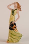 Lorna Bailey, rare colour prototype of a lady with windswept hair in long green dress. Height: 24cm