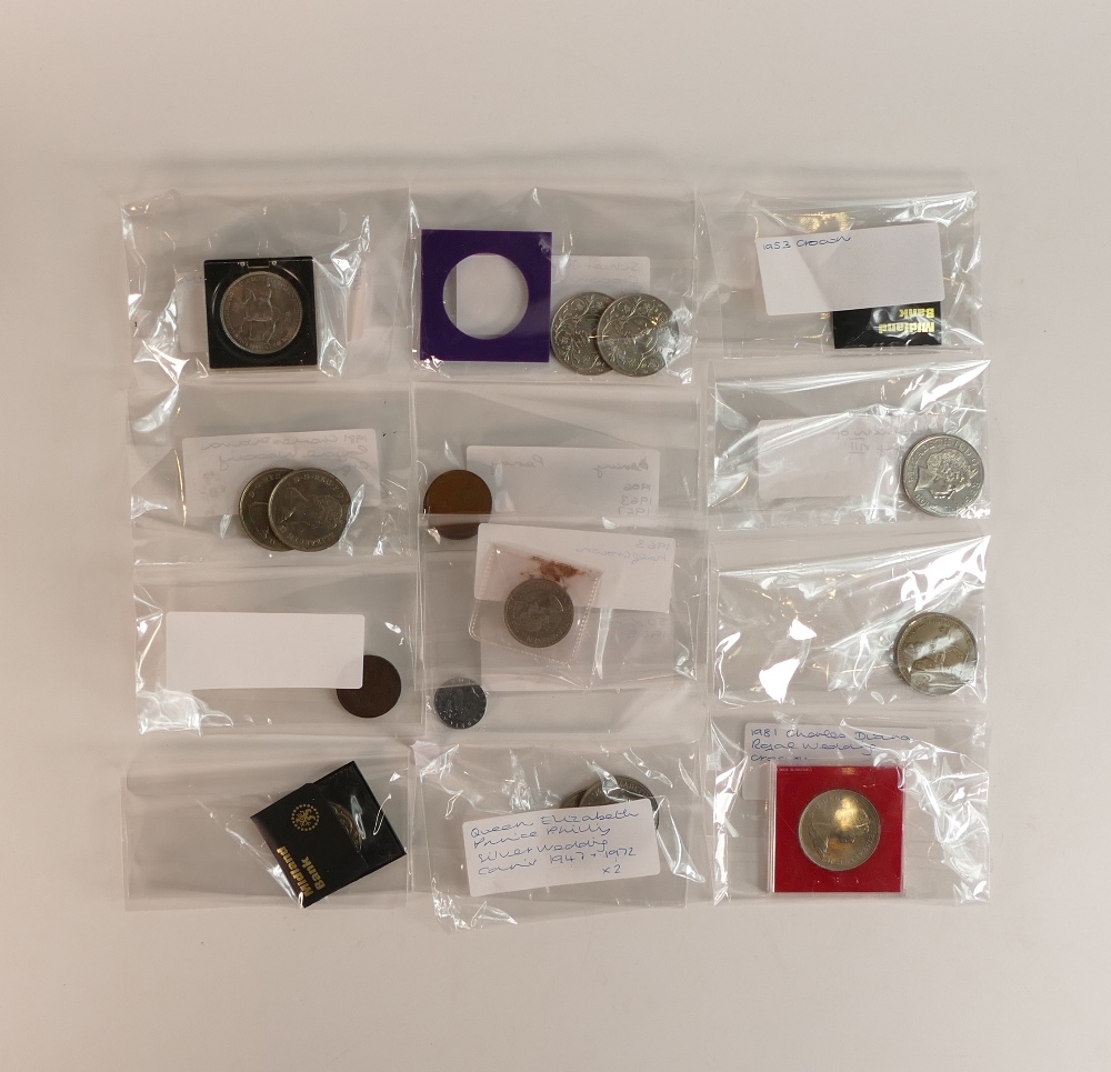A collection of vintage commemorative coins, world coins etc
