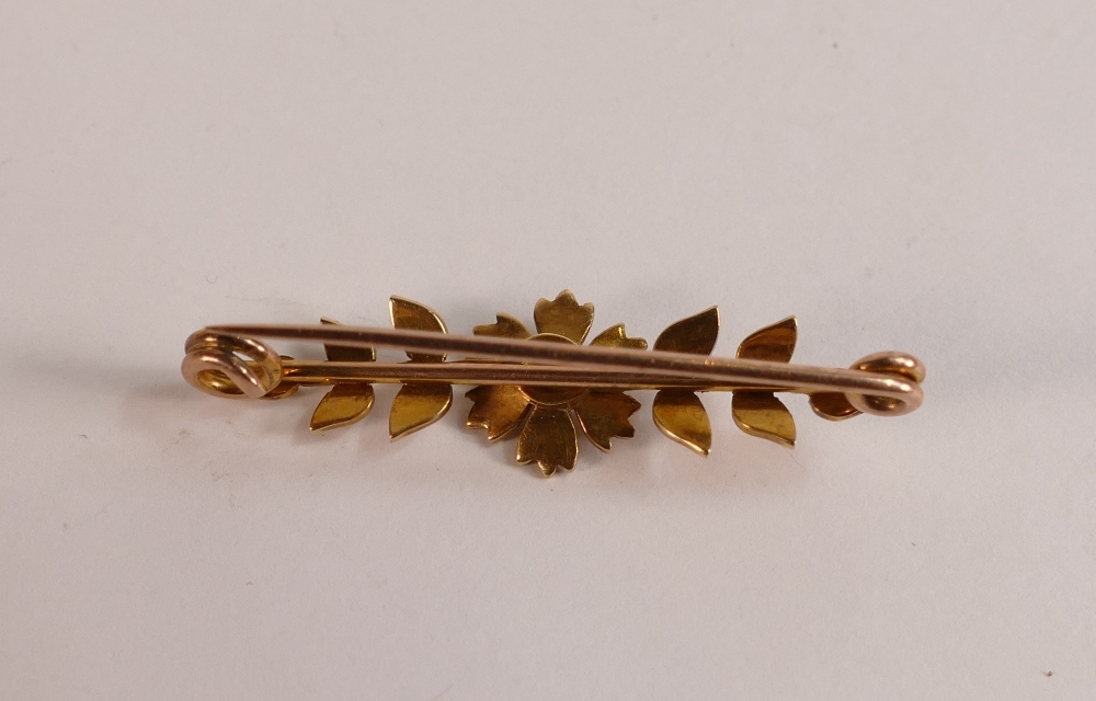 Antique yellow metal brooch, floral design set with seed pearls, electronically tested to be 15ct - Image 2 of 2
