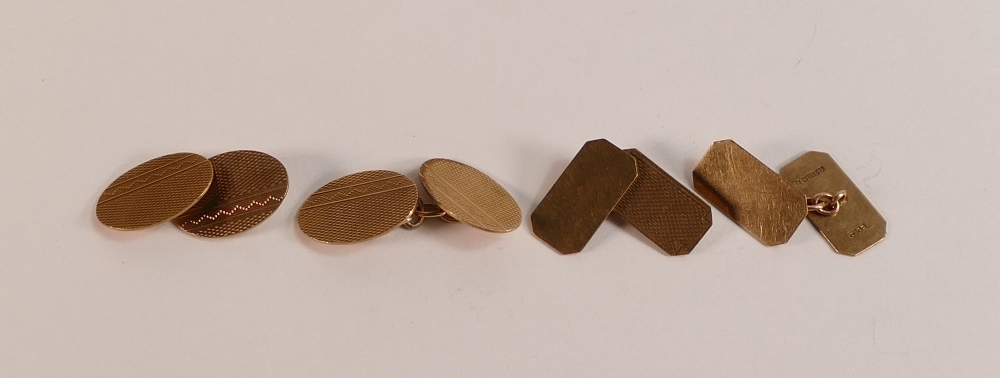 Two Pairs 9ct gold cufflinks, 9.2g.