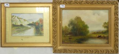 Two Antique Artworks, one A. T. Simpson watercolour of Beeston Tor, Manifold Valley dated 7/3/1920