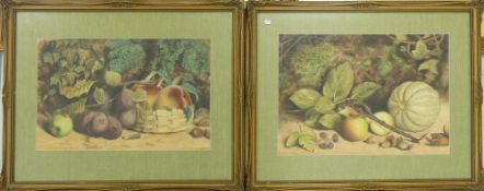 J. Hill (19th Century) Two Fruit Still Lifes. Watercolour on paper. Framed behind glass. One